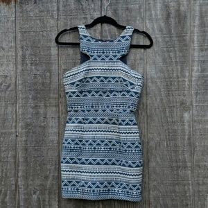 Blue and white Aztec print